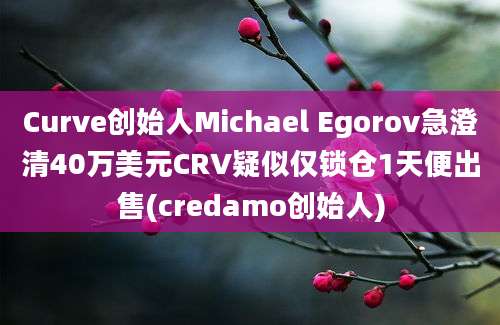 Curve创始人Michael Egorov急澄清40万美元CRV疑似仅锁仓1天便出售(credamo创始人)