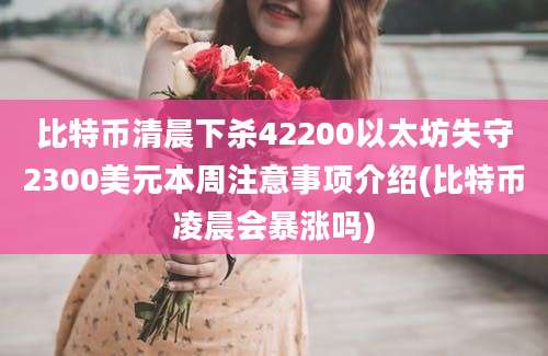 比特币清晨下杀42200以太坊失守2300美元本周注意事项介绍(比特币凌晨会暴涨吗)