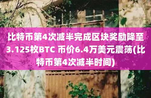 比特币第4次减半完成区块奖励降至3.125枚BTC 币价6.4万美元震荡(比特币第4次减半时间)