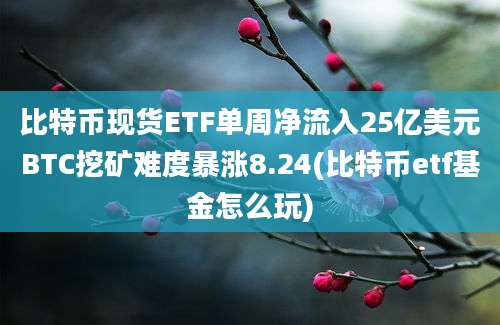 比特币现货ETF单周净流入25亿美元BTC挖矿难度暴涨8.24(比特币etf基金怎么玩)