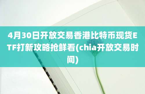 4月30日开放交易香港比特币现货ETF打新攻略抢鲜看(chia开放交易时间)