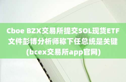 Cboe BZX交易所提交SOL现货ETF文件彭博分析师称下任总统是关键(bcex交易所app官网)