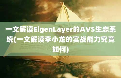 一文解读EigenLayer的AVS生态系统(一文解读李小龙的实战能力究竟如何)