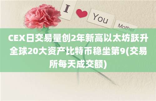 CEX日交易量创2年新高以太坊跃升全球20大资产比特币稳坐第9(交易所每天成交额)