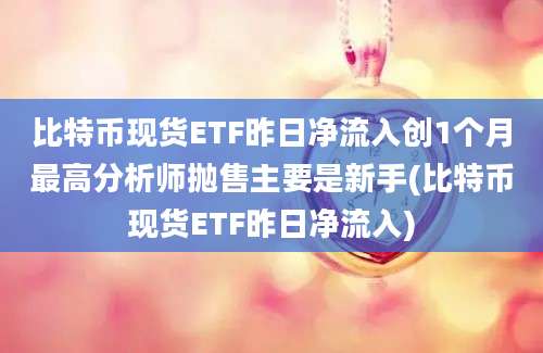 比特币现货ETF昨日净流入创1个月最高分析师抛售主要是新手(比特币现货ETF昨日净流入)