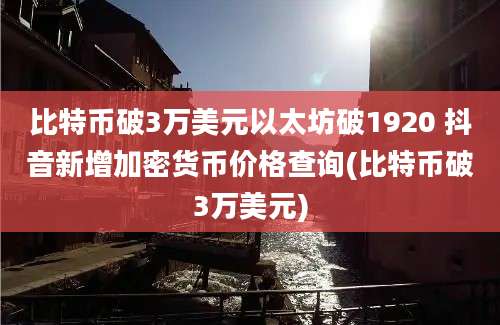 比特币破3万美元以太坊破1920 抖音新增加密货币价格查询(比特币破3万美元)