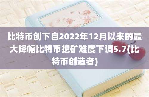 比特币创下自2022年12月以来的最大降幅比特币挖矿难度下调5.7(比特币创造者)