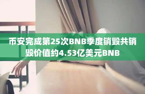 币安完成第25次BNB季度销毁共销毁价值约4.53亿美元BNB