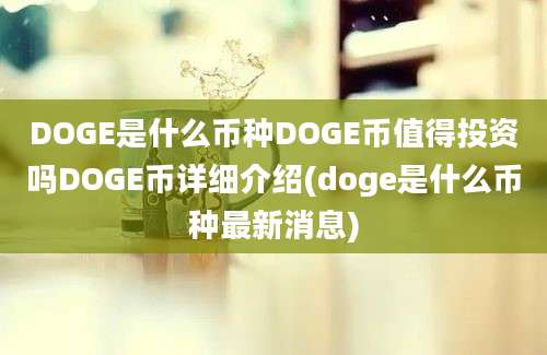 DOGE是什么币种DOGE币值得投资吗DOGE币详细介绍(doge是什么币种最新消息)