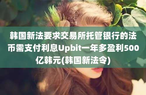 韩国新法要求交易所托管银行的法币需支付利息Upbit一年多盈利500亿韩元(韩国新法令)