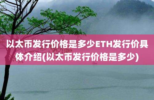 以太币发行价格是多少ETH发行价具体介绍(以太币发行价格是多少)