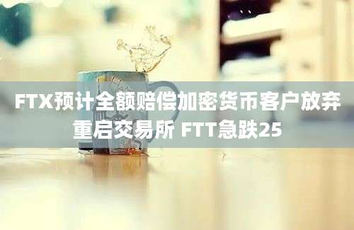 FTX预计全额赔偿加密货币客户放弃重启交易所 FTT急跌25