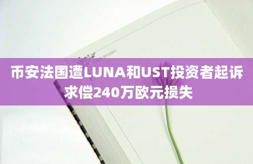 币安法国遭LUNA和UST投资者起诉 求偿240万欧元损失