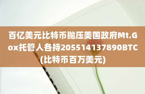 百亿美元比特币抛压美国政府Mt.Gox托管人各持205514137890BTC(比特币百万美元)