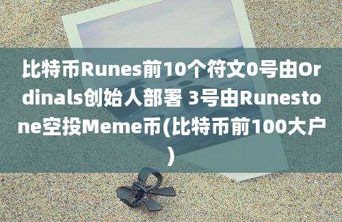 比特币Runes前10个符文0号由Ordinals创始人部署 3号由Runestone空投Meme币(比特币前100大户)