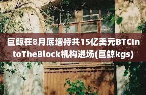 巨鲸在8月底增持共15亿美元BTCIntoTheBlock机构进场(巨鲸kgs)