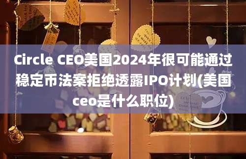 Circle CEO美国2024年很可能通过稳定币法案拒绝透露IPO计划(美国ceo是什么职位)