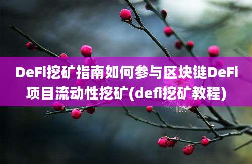 DeFi挖矿指南如何参与区块链DeFi项目流动性挖矿(defi挖矿教程)